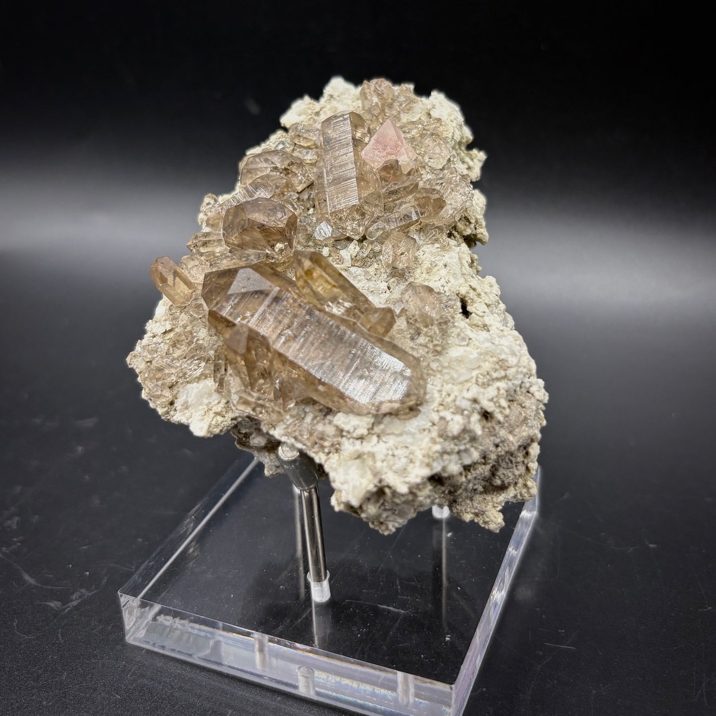 Pink Fluorite, Smoky Quartz Crystal On Matrix - Zinggenstocke, Switzerland 9.5 cm