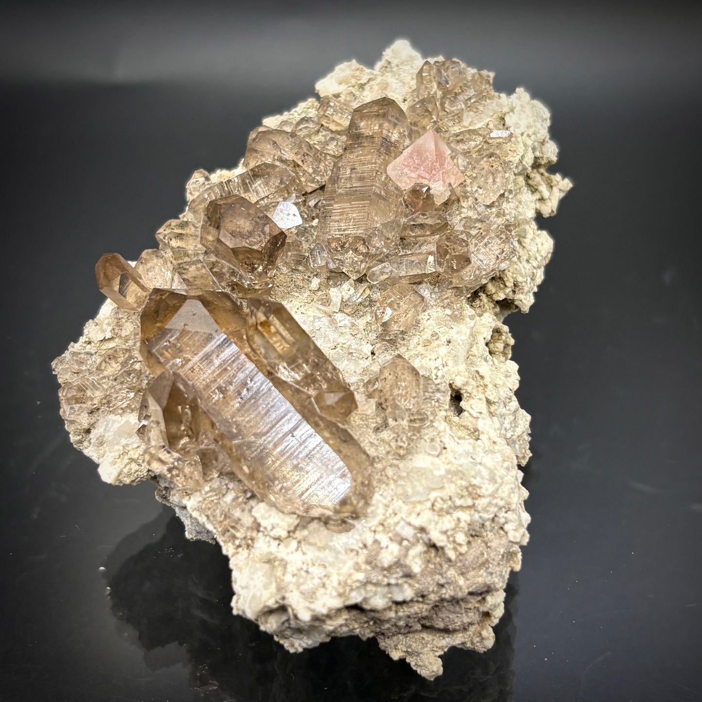 Pink Fluorite, Smoky Quartz Crystal On Matrix - Zinggenstocke, Switzerland 9.5 cm