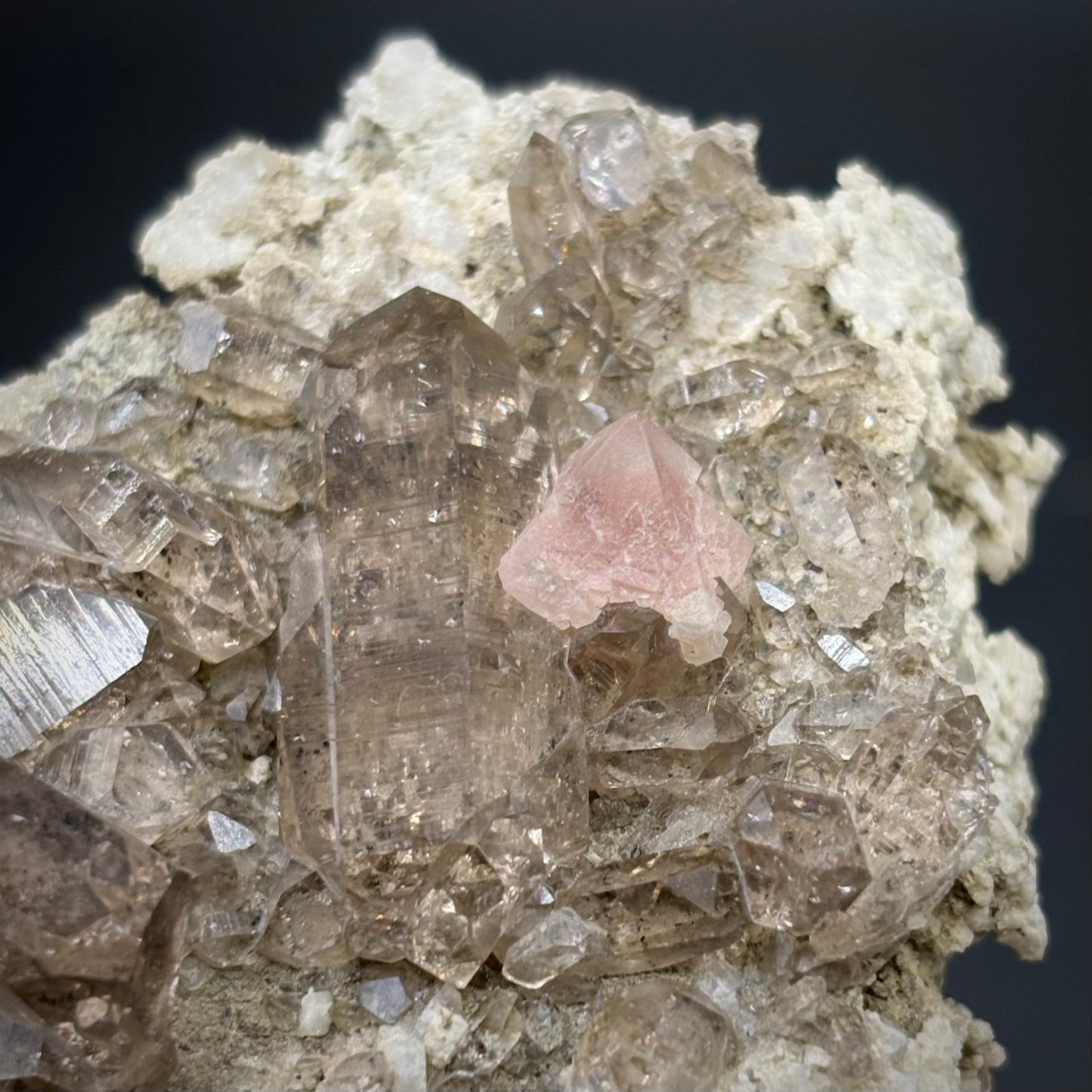 Pink Fluorite, Smoky Quartz Crystal On Matrix - Zinggenstocke, Switzerland 9.5 cm