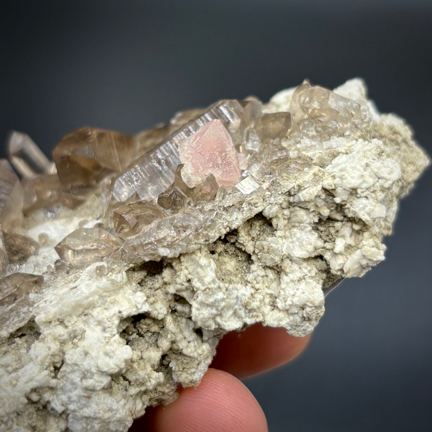 Pink Fluorite, Smoky Quartz Crystal On Matrix - Zinggenstocke, Switzerland 9.5 cm